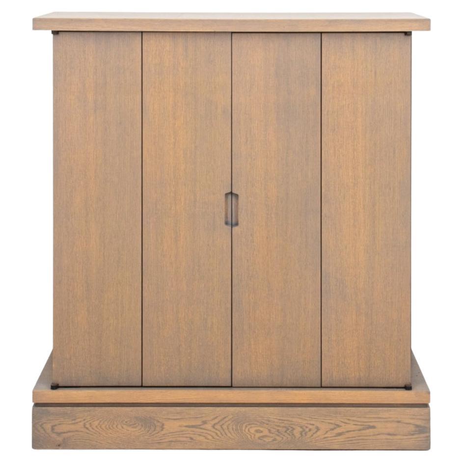 Modern Cerused Wood TV Stand 2 Door Cabinet