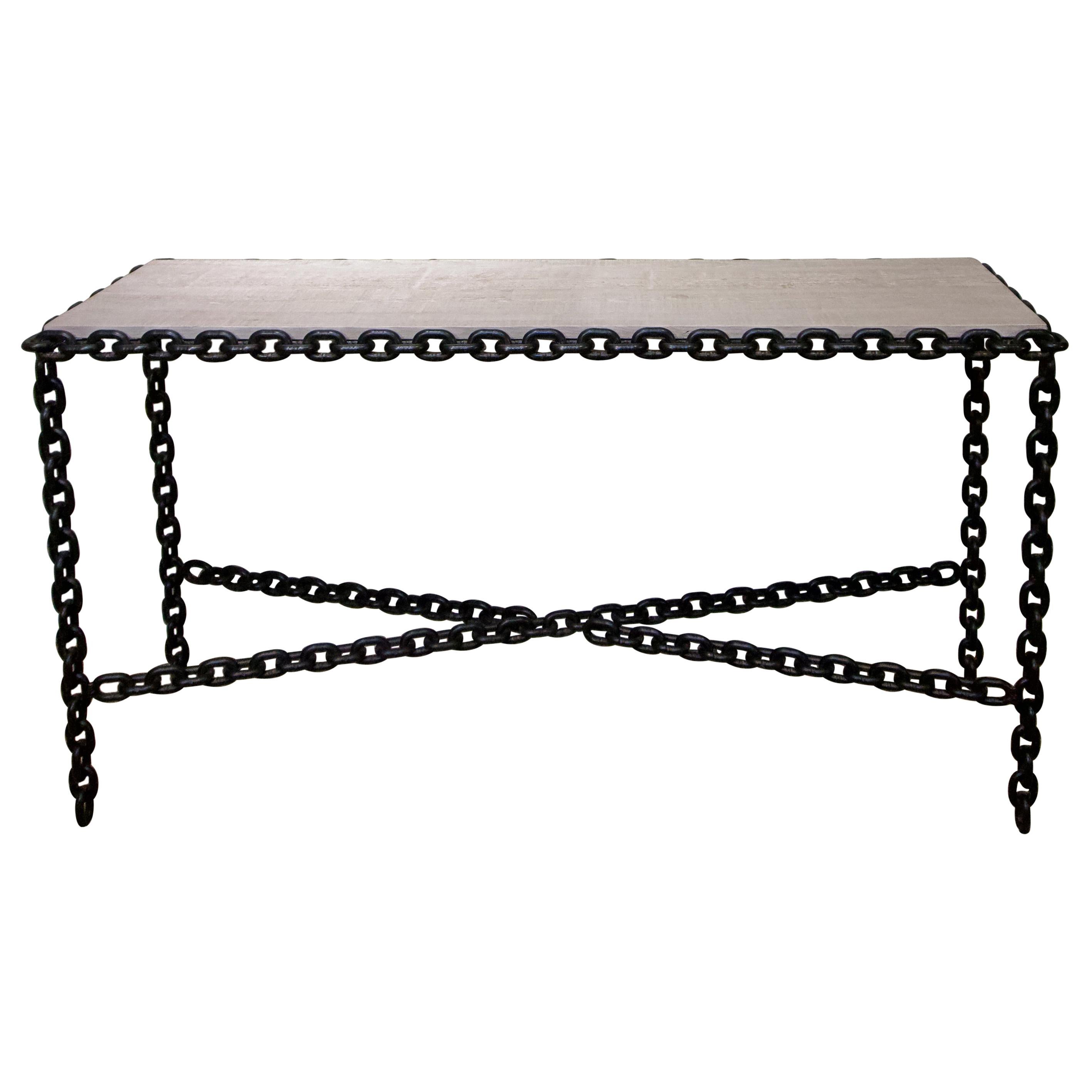 Modern Chain Form Side Table with Cerused Oak Top