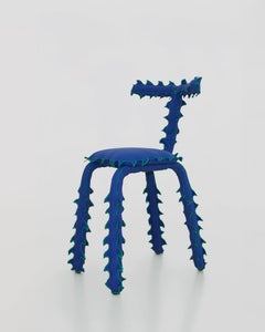 Modern Chair Persian Blue Cotton Spiked Biomorphic Surface Hand-Sewn by ESTO