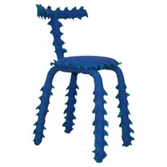 Modern Chair Persian Blue Cotton Spiked Biomorphic Surface Hand-Sewn by ESTO