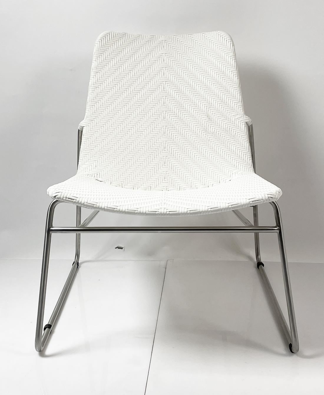 American Modern Chair with Chromed Frame and Faux Wicker Seat For Sale