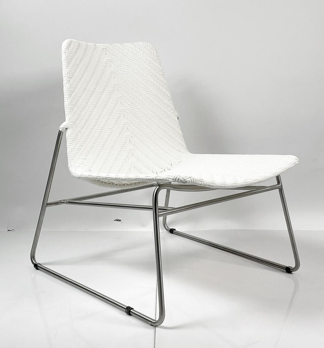 Modern Chair with Chromed Frame and Faux Wicker Seat In Good Condition For Sale In Los Angeles, CA