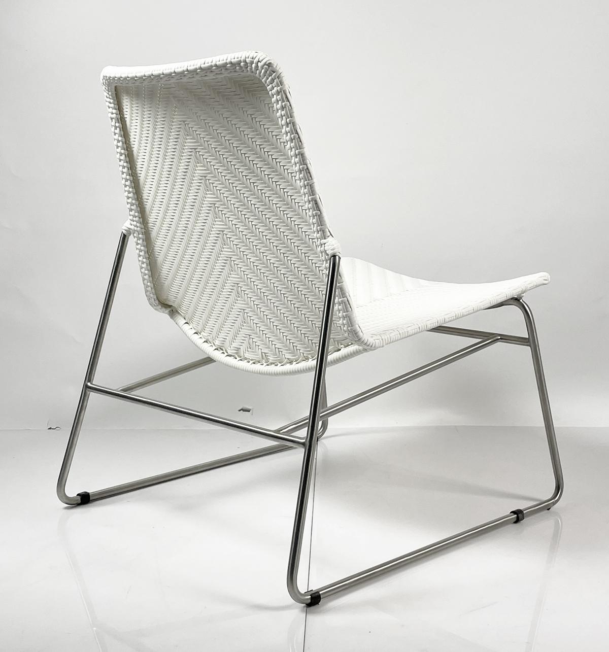 Synthetic Modern Chair with Chromed Frame and Faux Wicker Seat For Sale