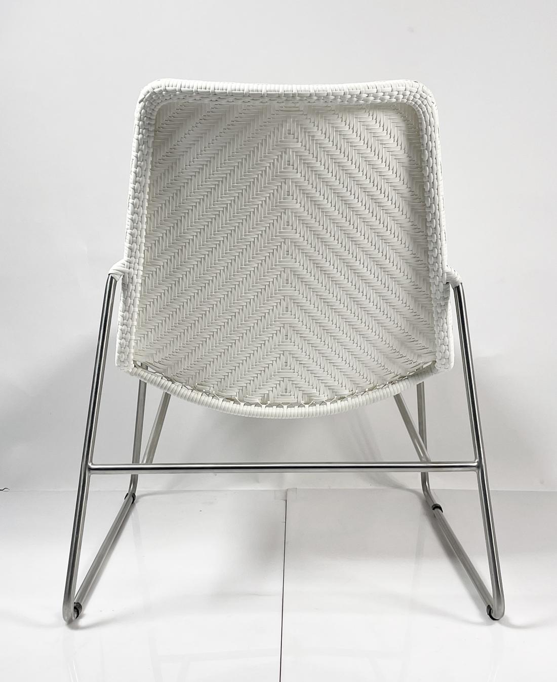 Modern Chair with Chromed Frame and Faux Wicker Seat For Sale 1