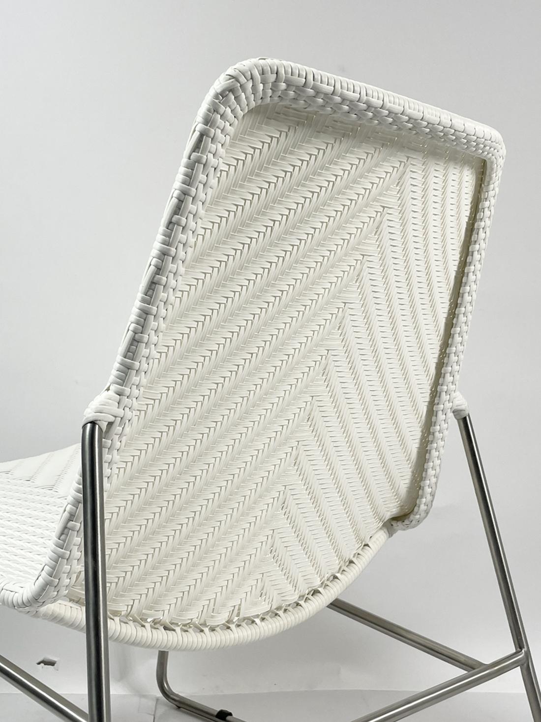 Modern Chair with Chromed Frame and Faux Wicker Seat For Sale 2