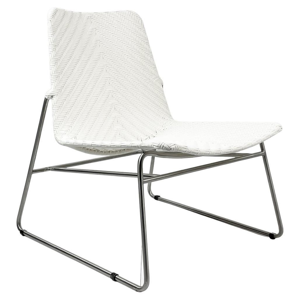Modern Chair with Chromed Frame and Faux Wicker Seat For Sale
