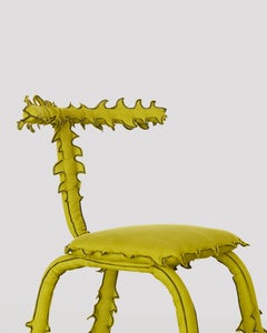 Modern Chair Yellow Green Cotton Spiked Biomorphic Surface Hand-Sewn by ESTO