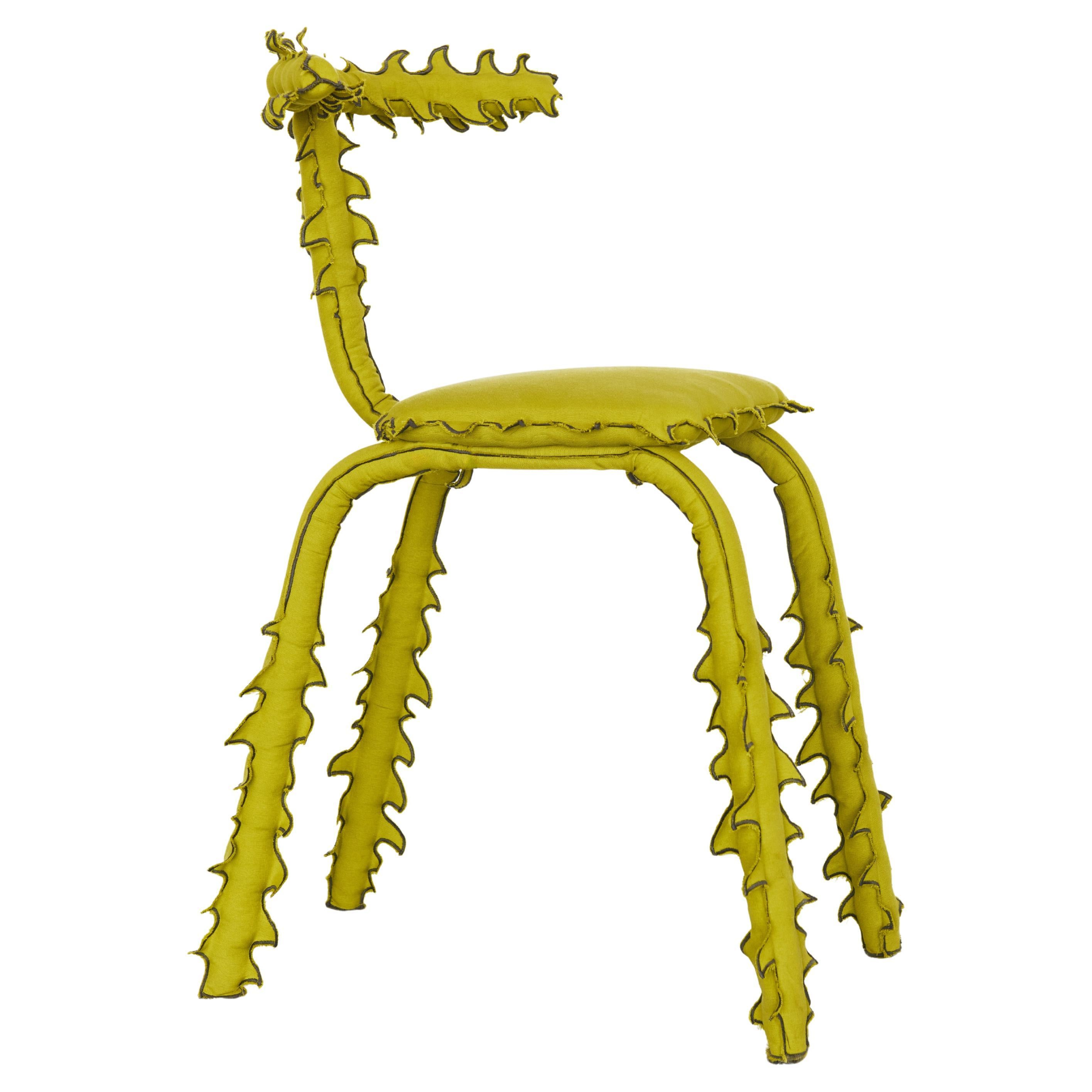 Modern Chair Yellow Green Cotton Spiked Biomorphic Surface Hand-Sewn by ESTO For Sale