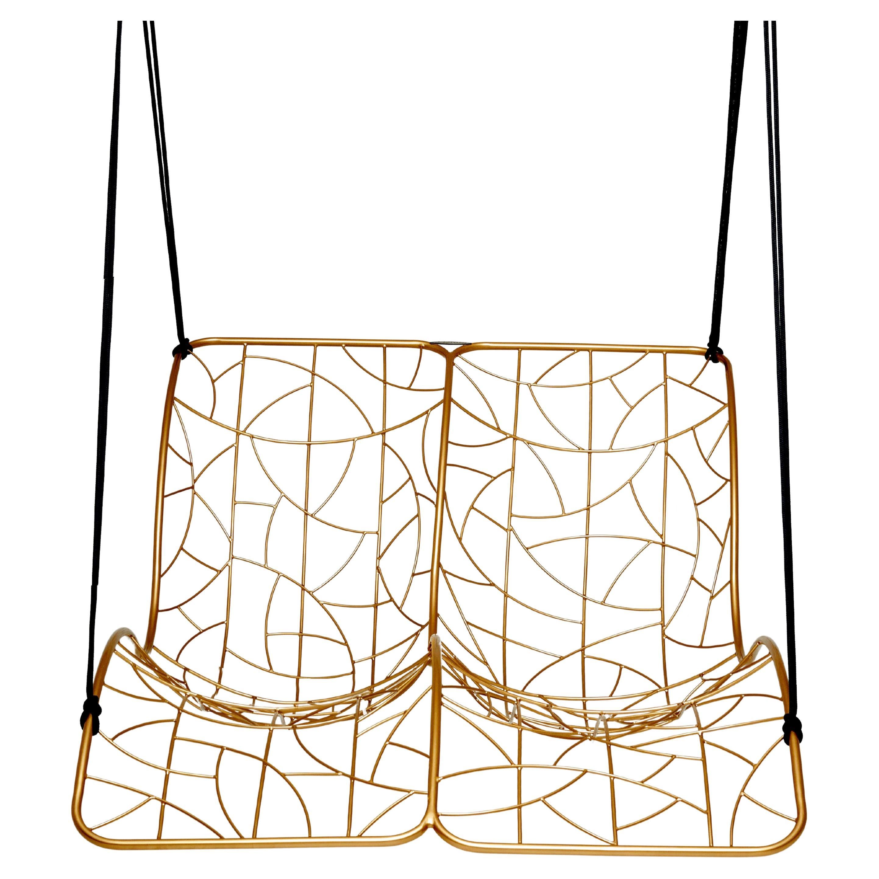 Modern Chaise Lounge Daybed Hanging Swing Chair in Gold For Sale