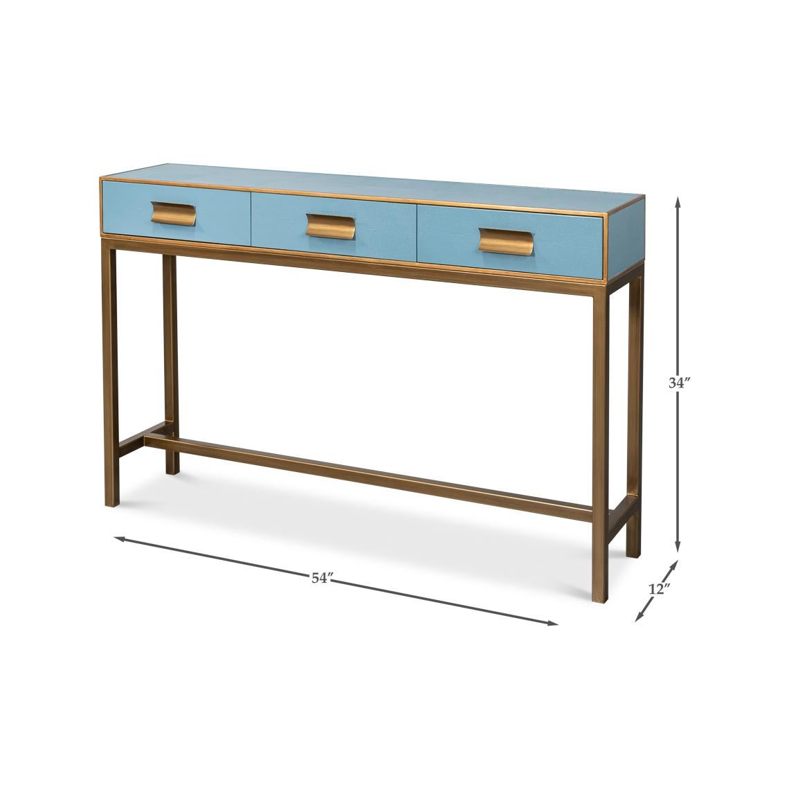 Modern Chambray Blue Leather Wrapped Console For Sale 4