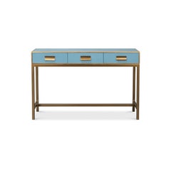 Modern Chambray Blue Leather Wrapped Console