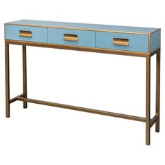 Modern Chambray Blue Leather Wrapped Console