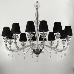The Moderns 12 Lights Grey Murano Glass, Black Lampshades by Multiforme