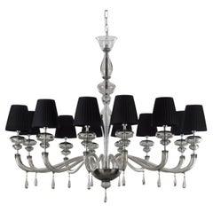The Moderns 12 Lights Grey Murano Glass, Black Lampshades by Multiforme
