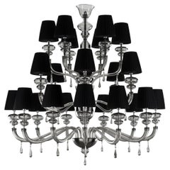 Lampadario moderno 24 luci con paralume in vetro di Murano grigio, Palladium di Multiforme