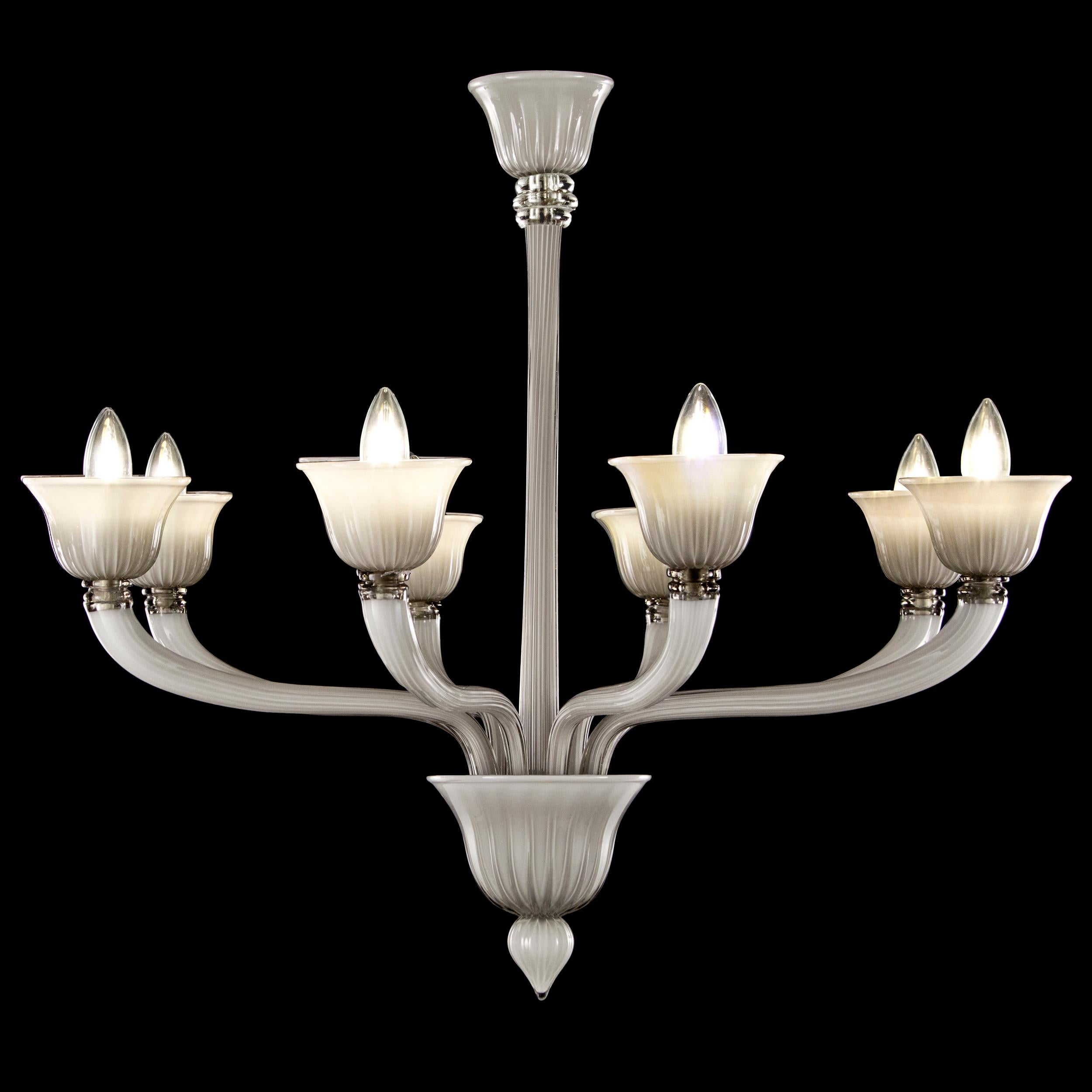 Vetro soffiato Lampadario moderno a 8 luci in vetro di Murano grigio chiaro di Multiforme in vendita