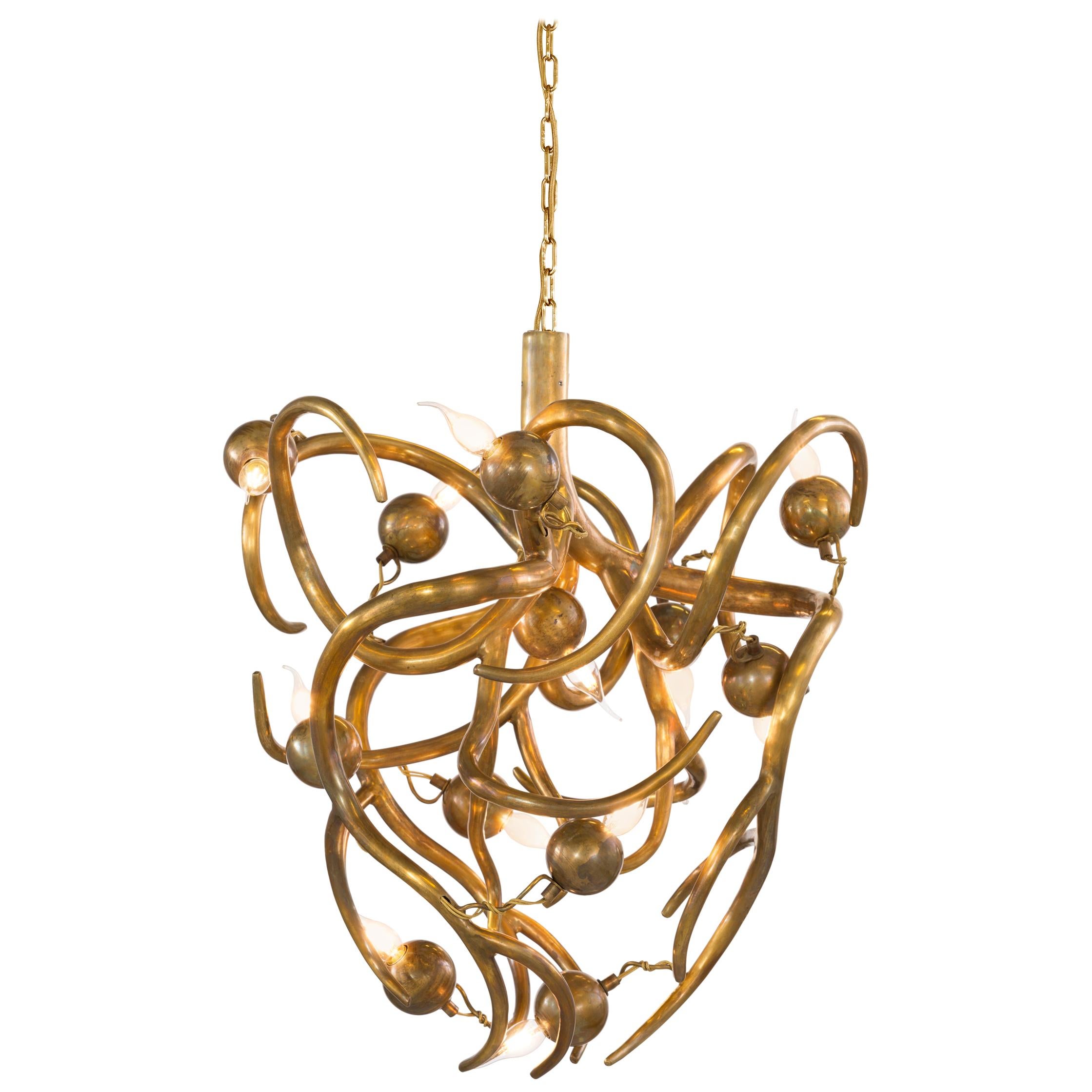 Modern Chandelier in a Brass Brunished Finish, Eve Collection, by Brand Van For Sale