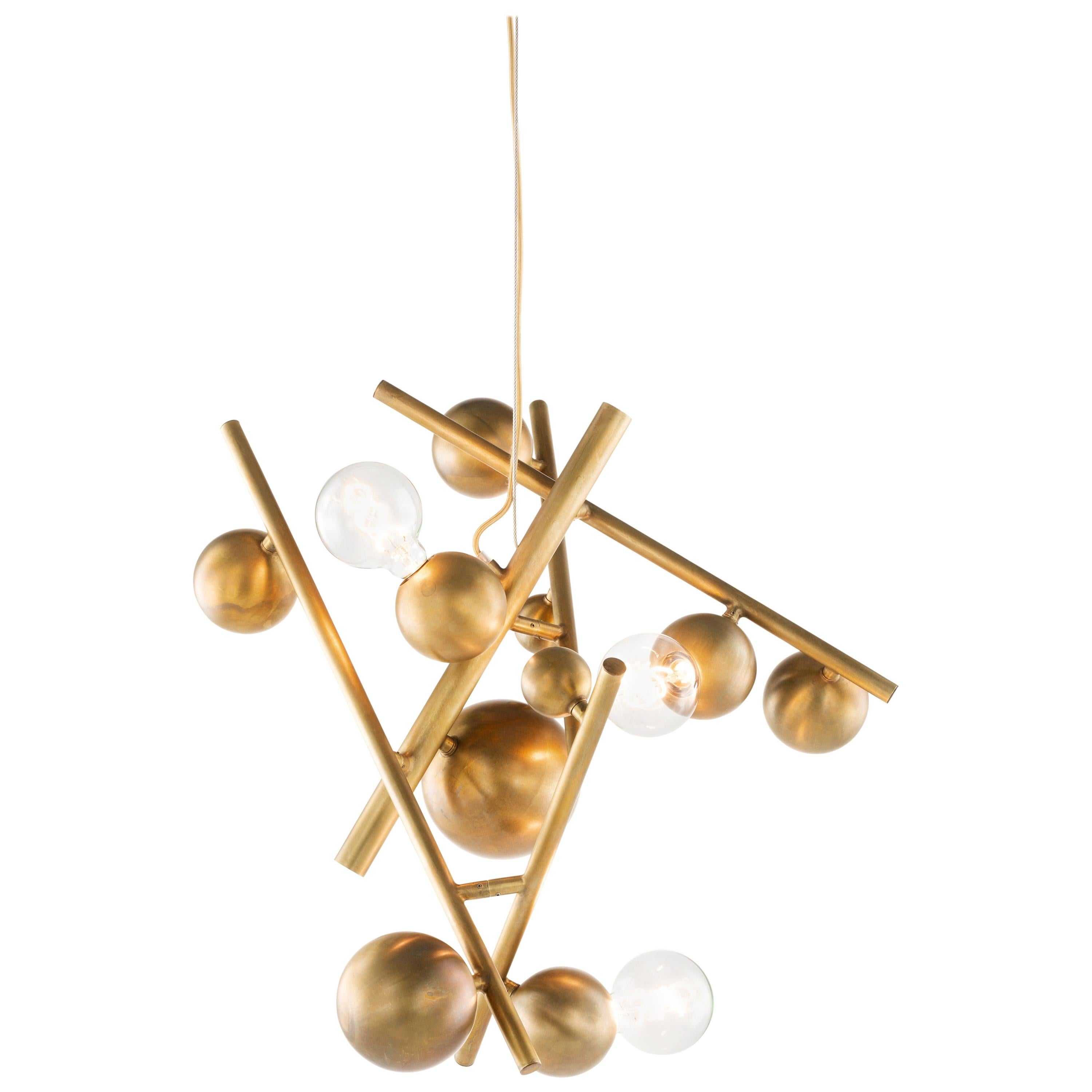 Modern Chandelier in a Brass Burnished Finish, Galaxy Collection, by Brand Van For Sale
