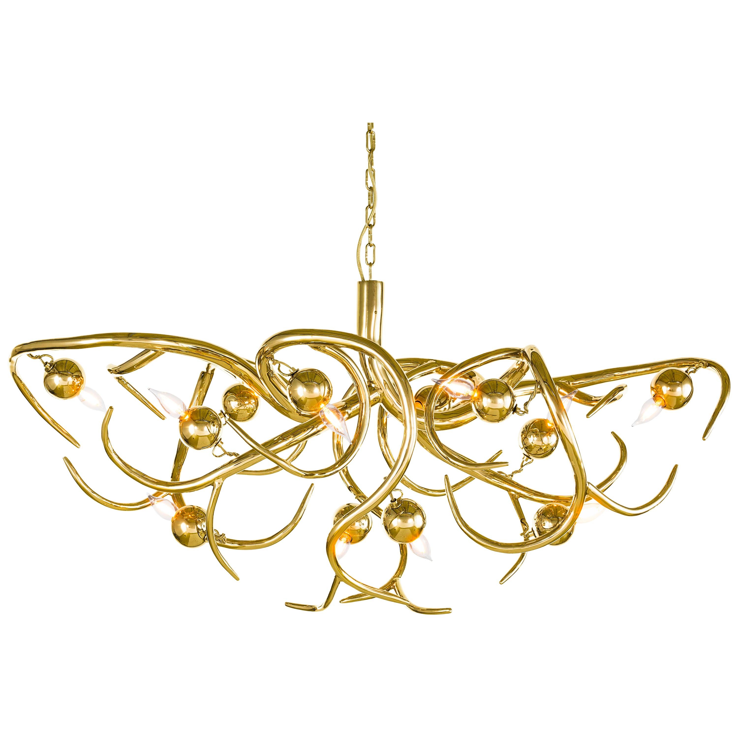 Modern Chandelier in a Brass Finish, Galaxy Collection, by Brand van