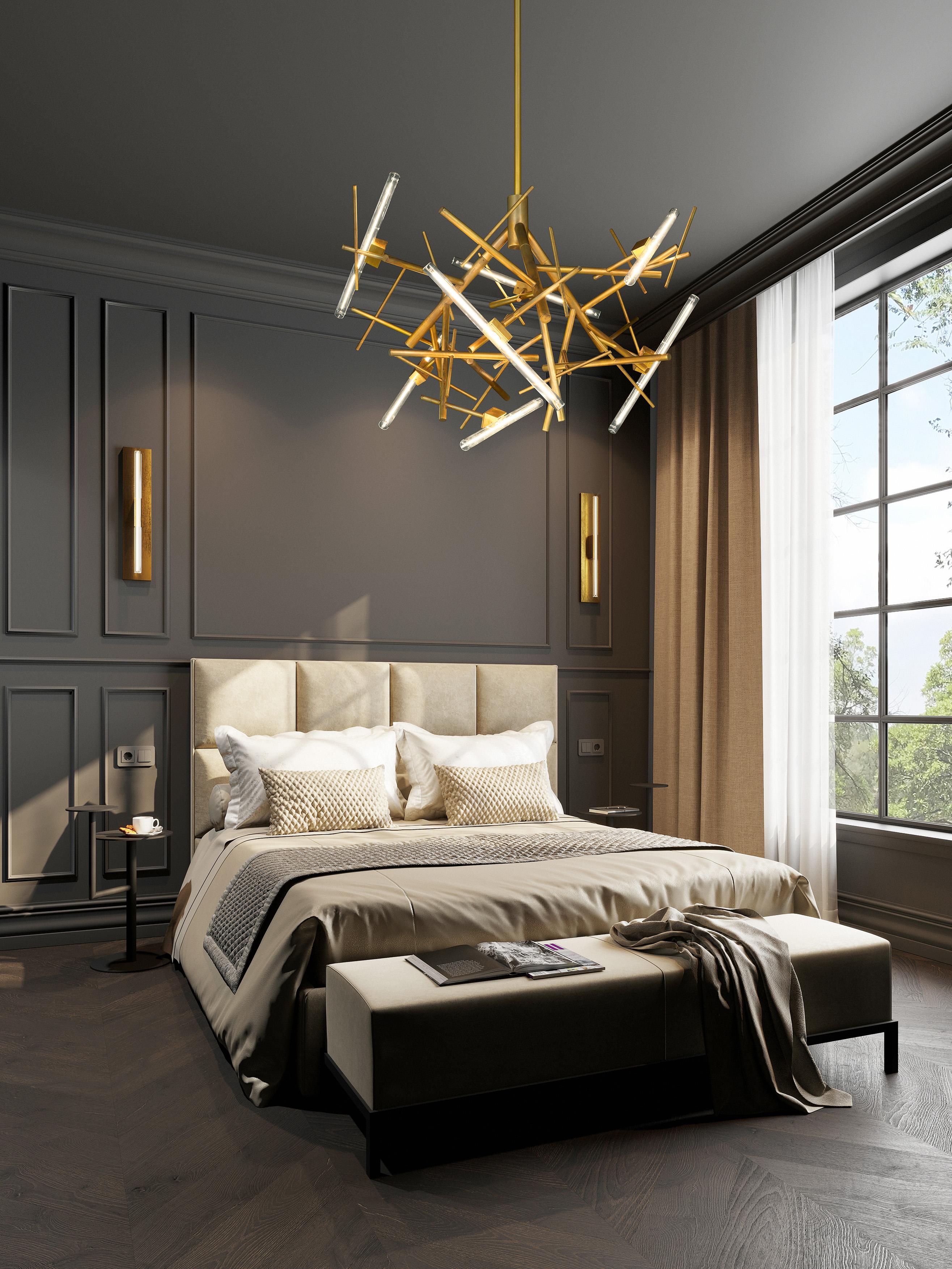 Modern Chandelier, Brass Finish, Linea Collection 110-120 voltage Holandés en venta
