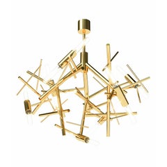 Modern Chandelier in a Brass Finish, Linea Collection '110-120 voltage'