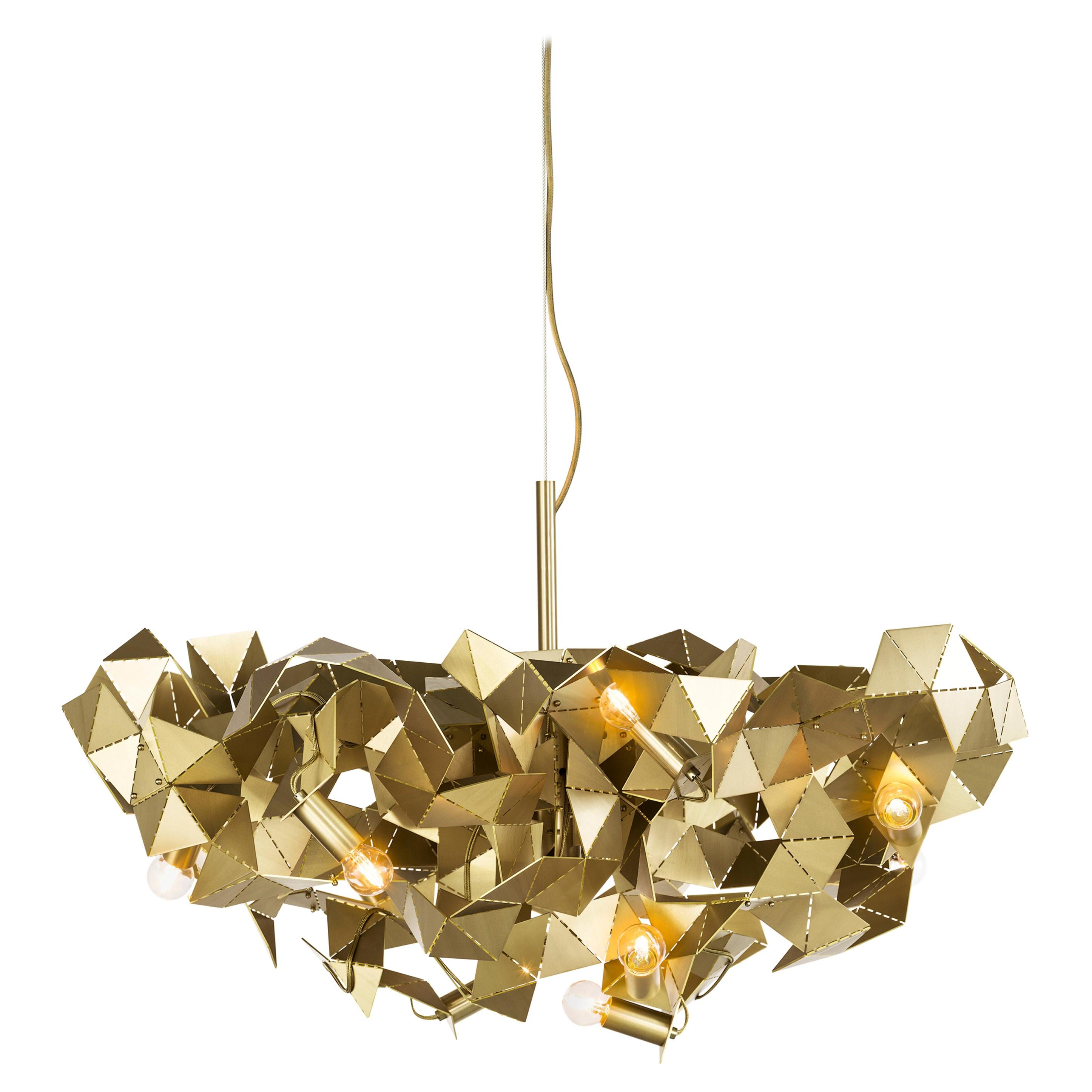 Modern Chandelier in a Brass Grinded Finish, Fractal Collection, by Brand Van