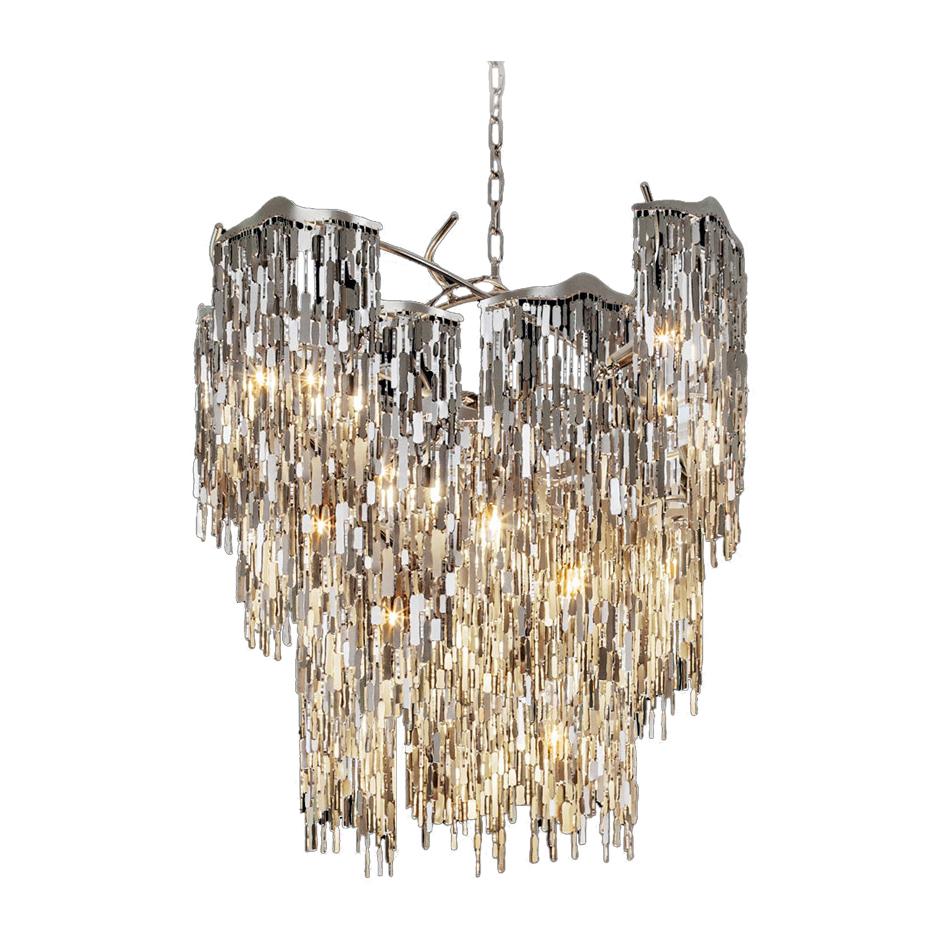 Modern Chandelier in a Conical Shape and in a Nickel Finish, Arthur Collection For Sale