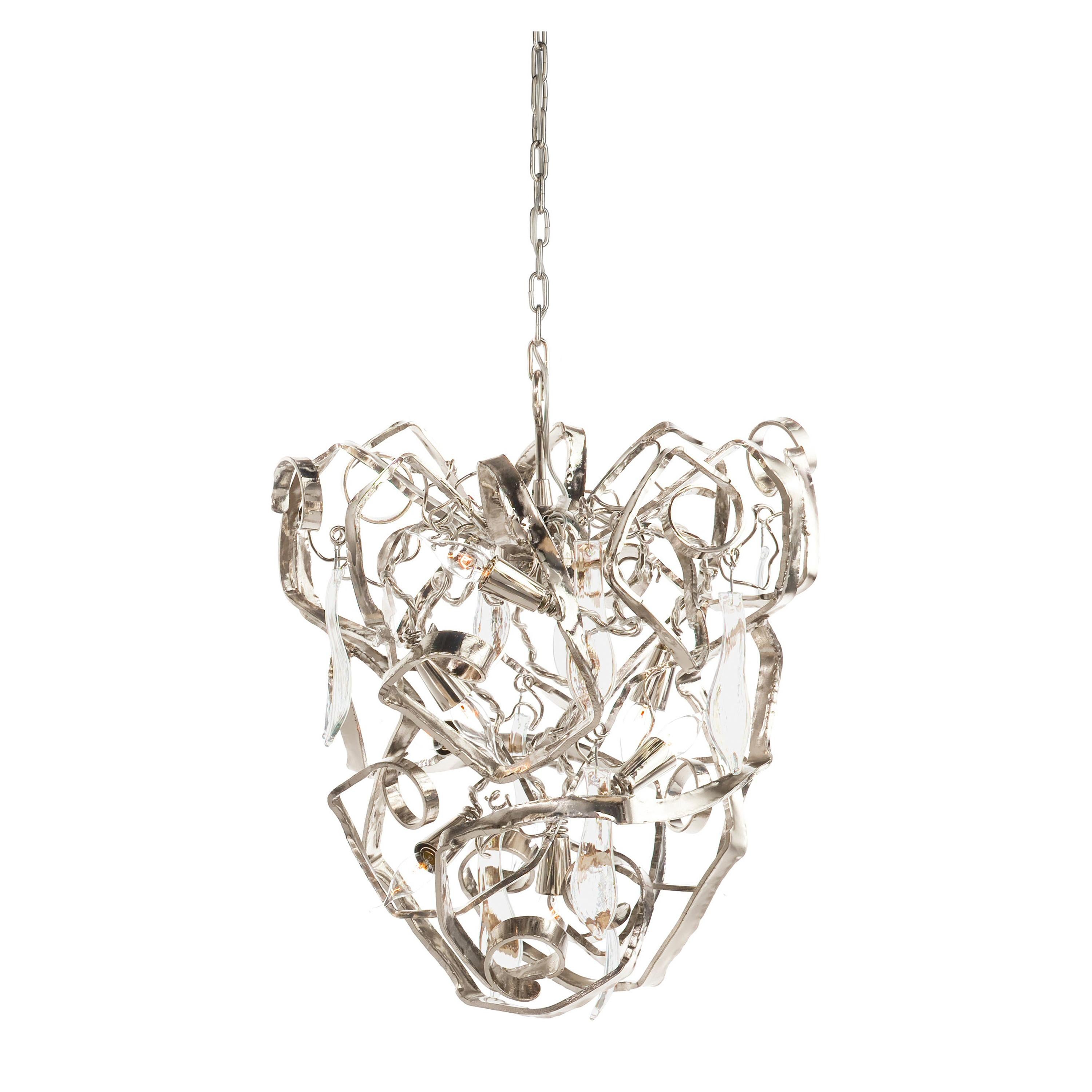 Modern Chandelier in a Conical Shape and in a Nickel Finish, Delphinium For Sale