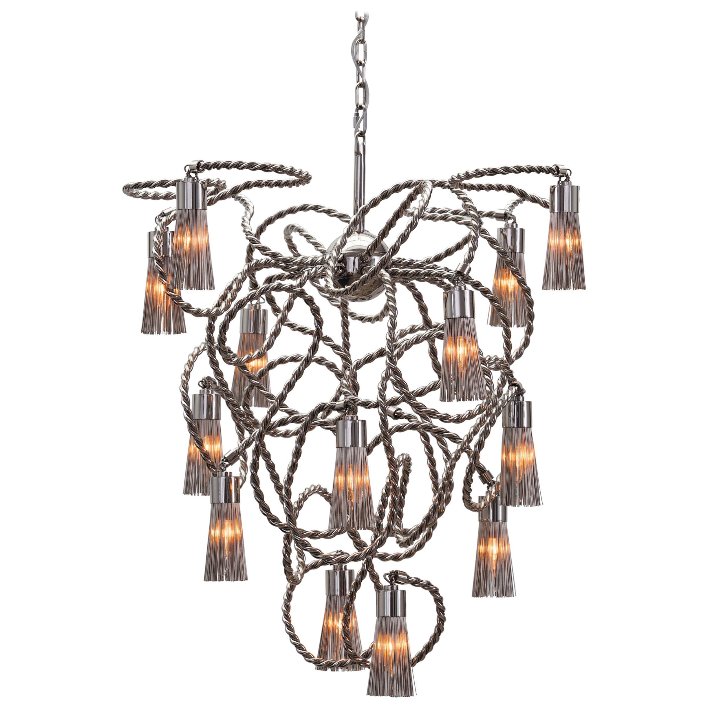 Lampadario moderno di forma conica con finitura in nichel, Sultans of Swing