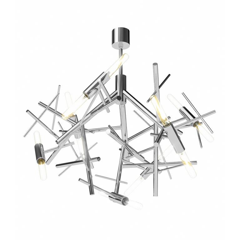 Modern Chandelier, Nickel Finish, Linea Collection 110-120 Voltage