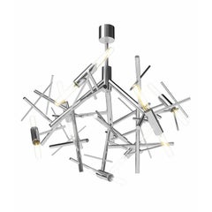Modern Chandelier, Nickel Finish, Linea Collection 110-120 Voltage