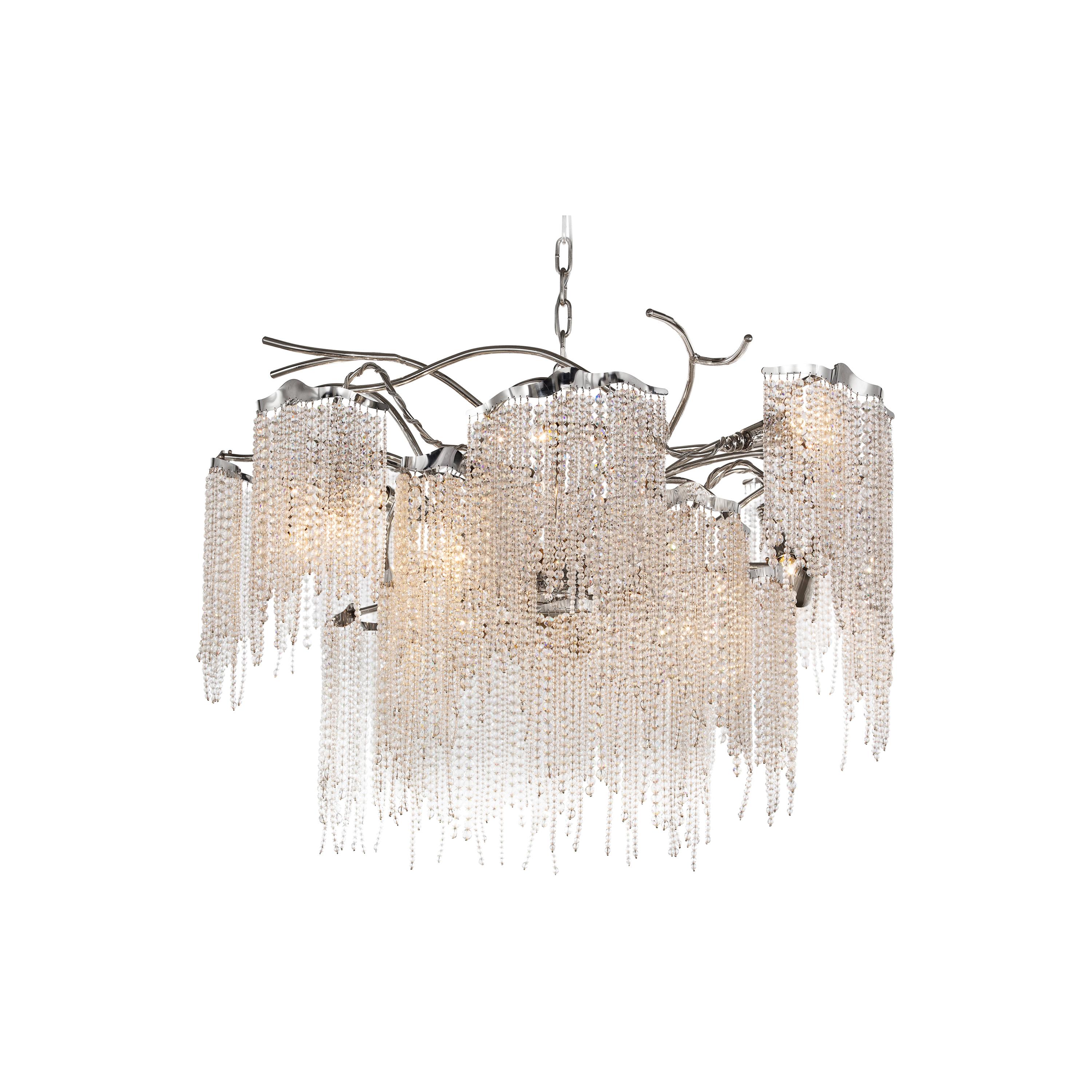 Modern Chandelier in a Nickel Finish with Crystals, Victoria Collection