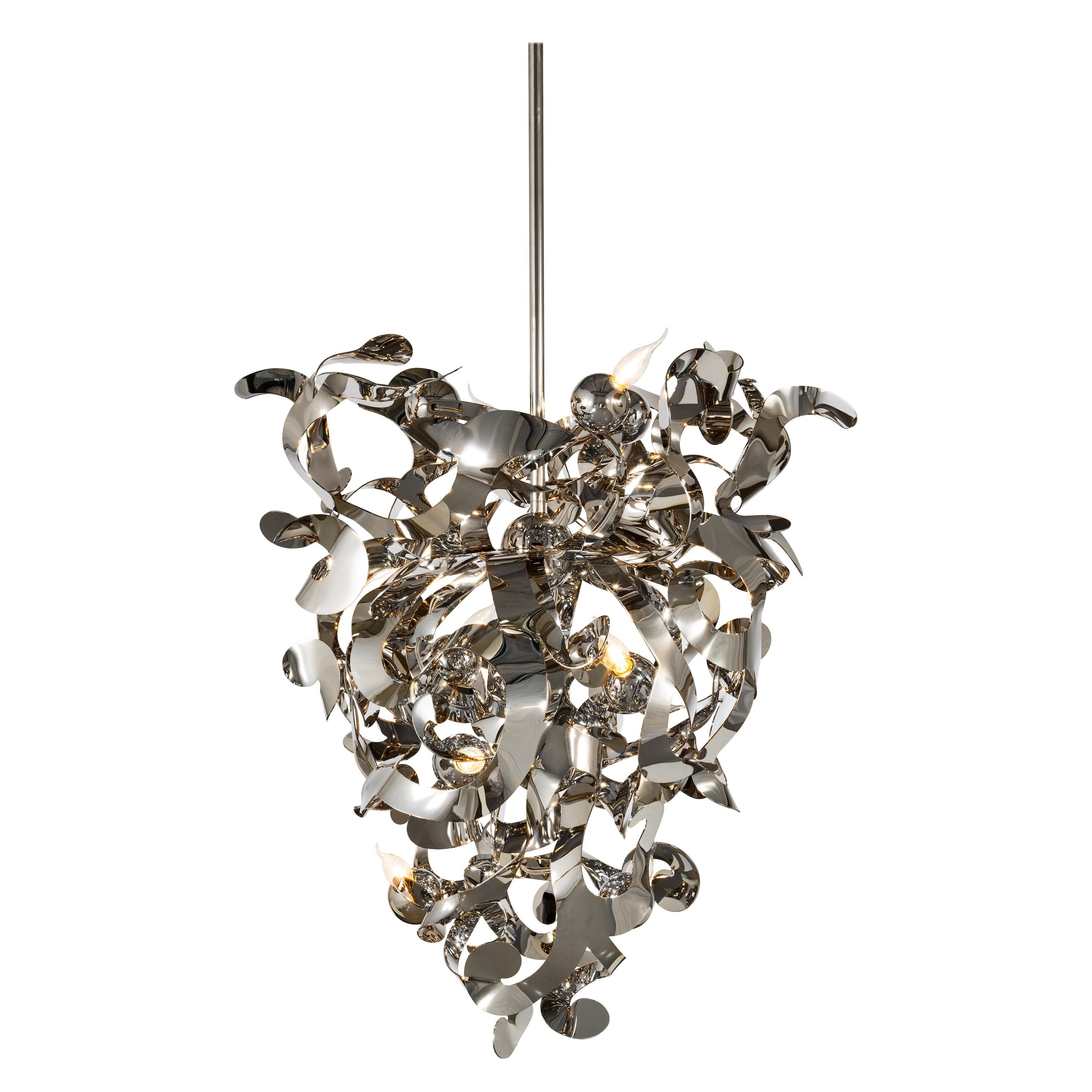 Modern chandelier in a stainless steel finish - Kelp collection, by BRAND VAN  For Sale