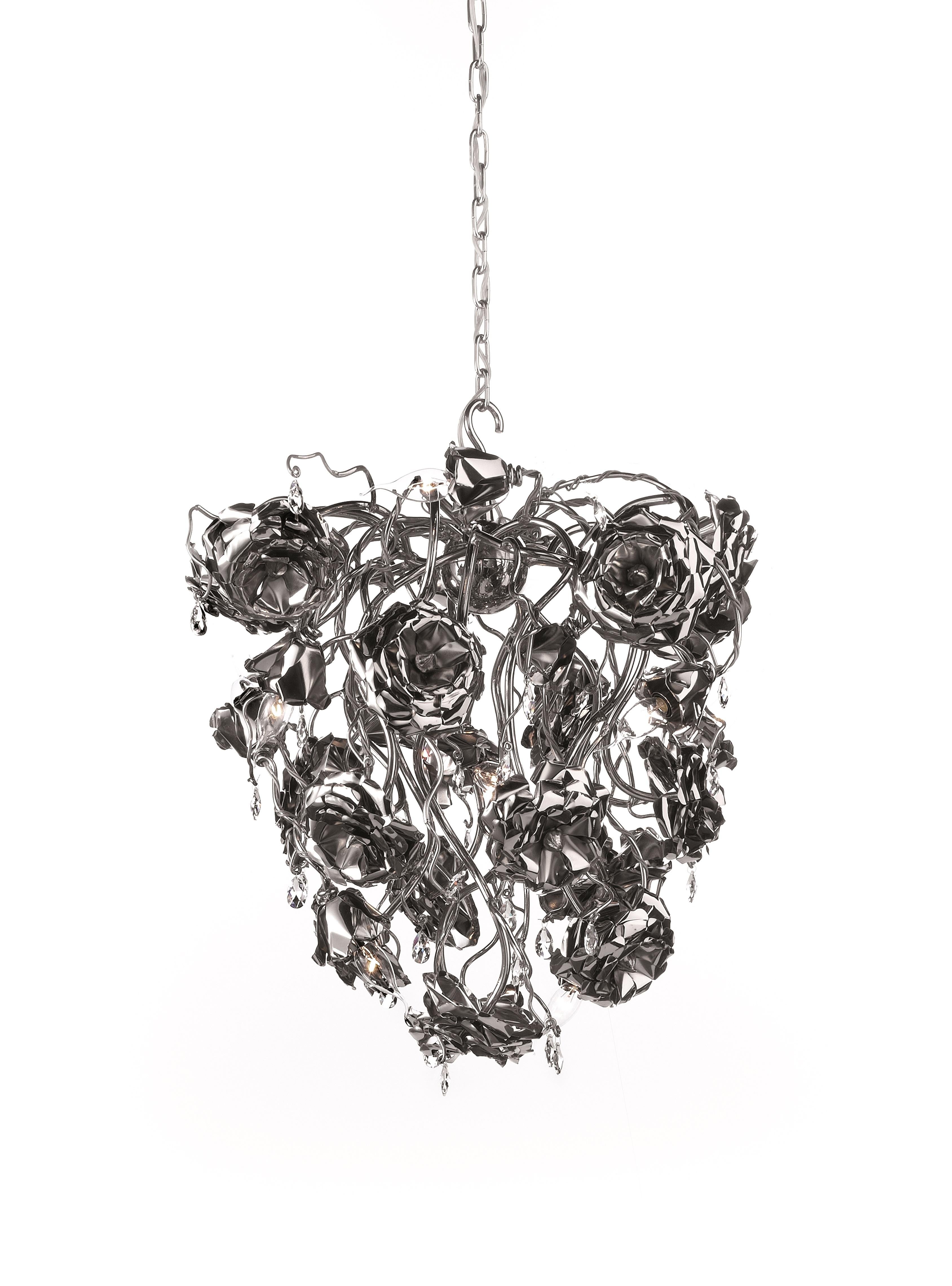Modern Chandelier in an Conical Shape and in a Nickel Finish, Love You Love