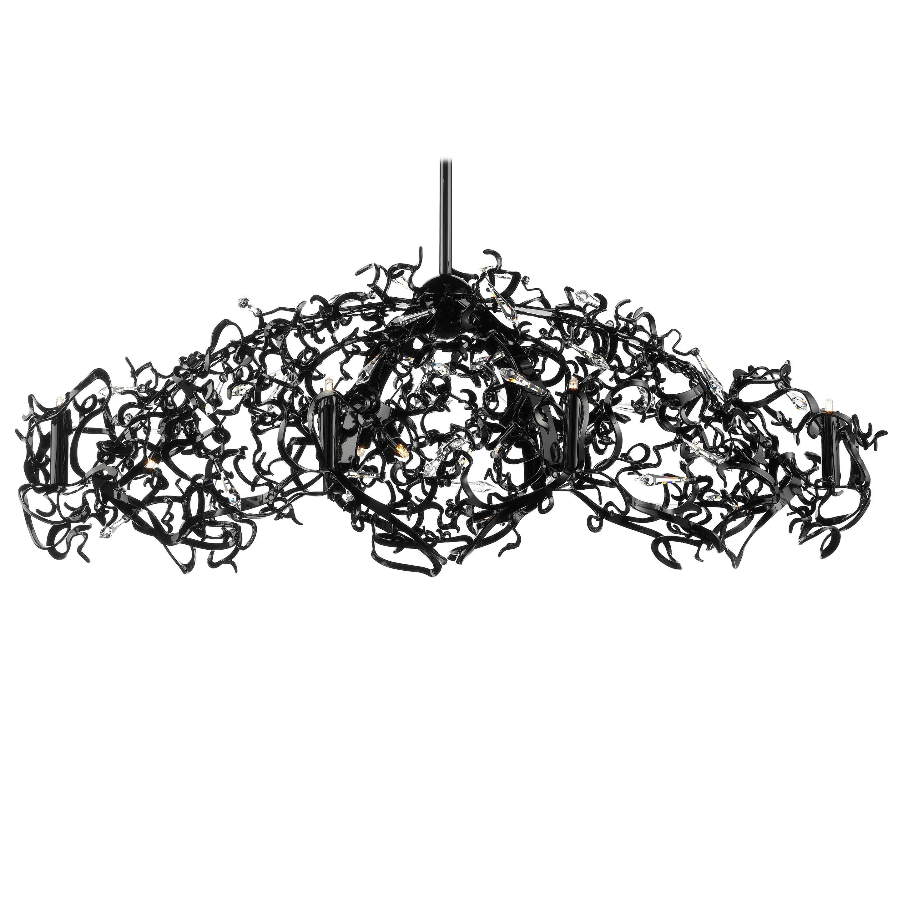 Modern Chandelier in an Oval Shape and in a Black Finish, Icy Lady Collection For Sale
