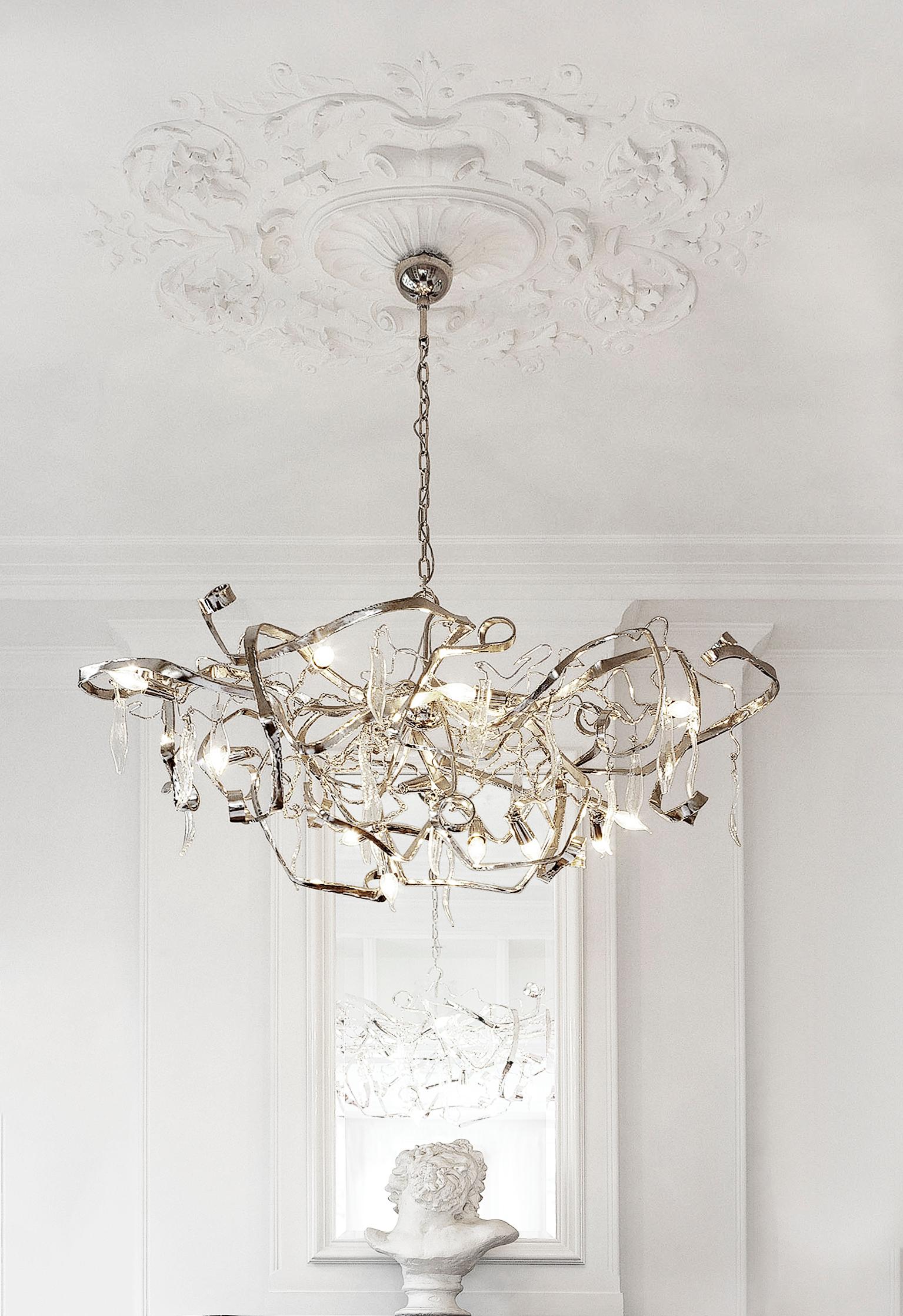 Dutch Modern Chandelier in an Oval Shape and in a Nickel Finish, Delphinium For Sale