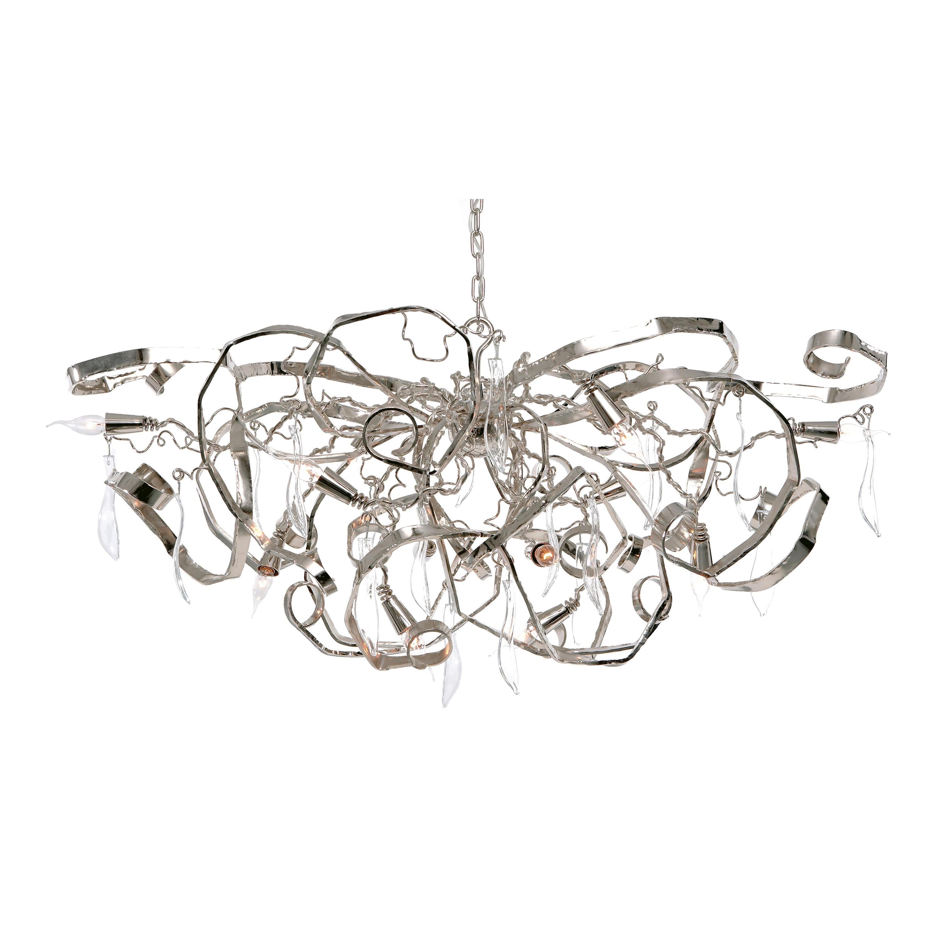 Modern Chandelier in an Oval Shape and in a Nickel Finish, Delphinium For Sale