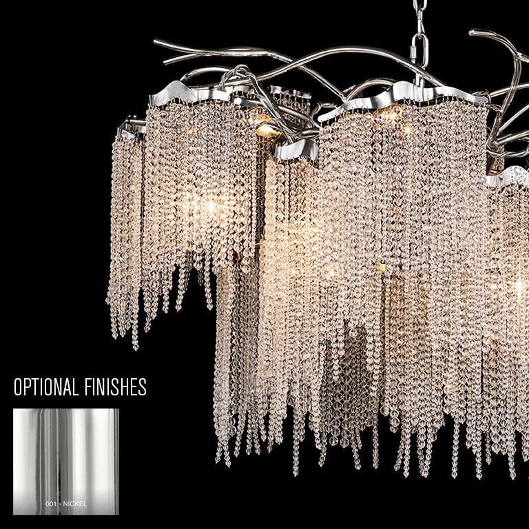 Hand-Crafted Modern Chandelier in an Oval Shape and in a Nickel Finish with Crystals For Sale