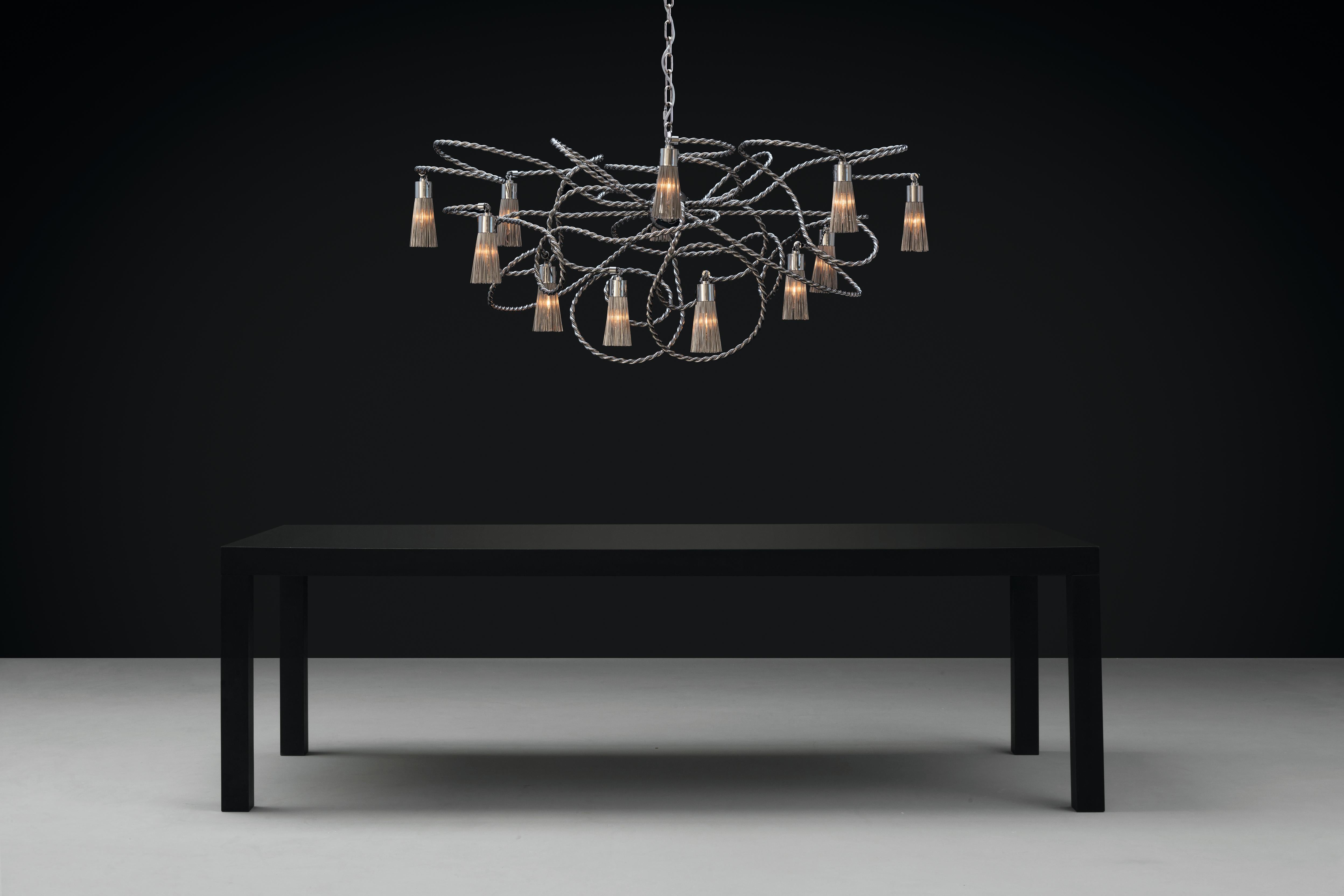 Hand-Crafted Modern Chandelier in an Oval Shape in a Nickel Finish, Sultans of Swing For Sale