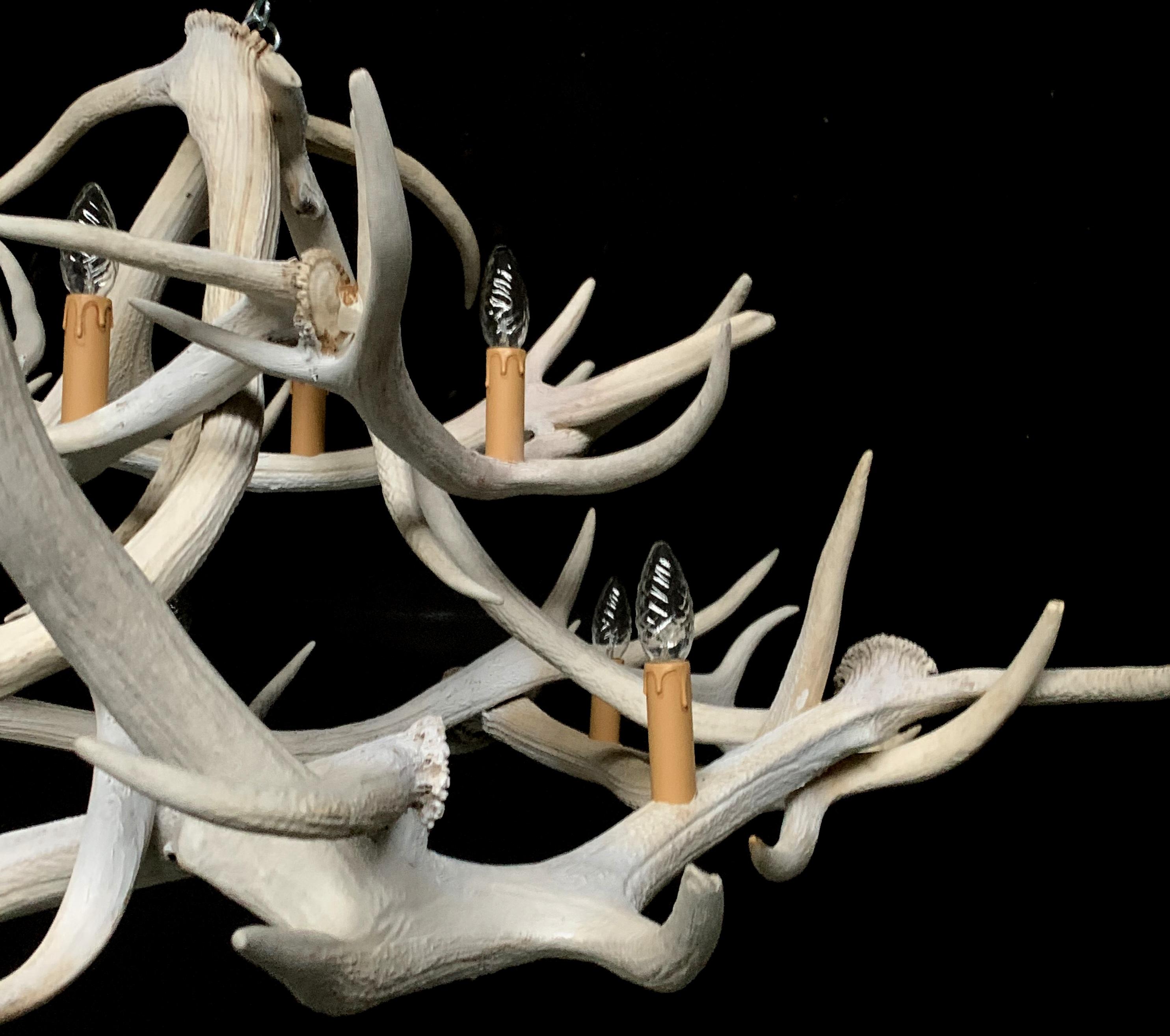 Dutch Modern Chandelier Made of Bleached Red Stag Antlers For Sale