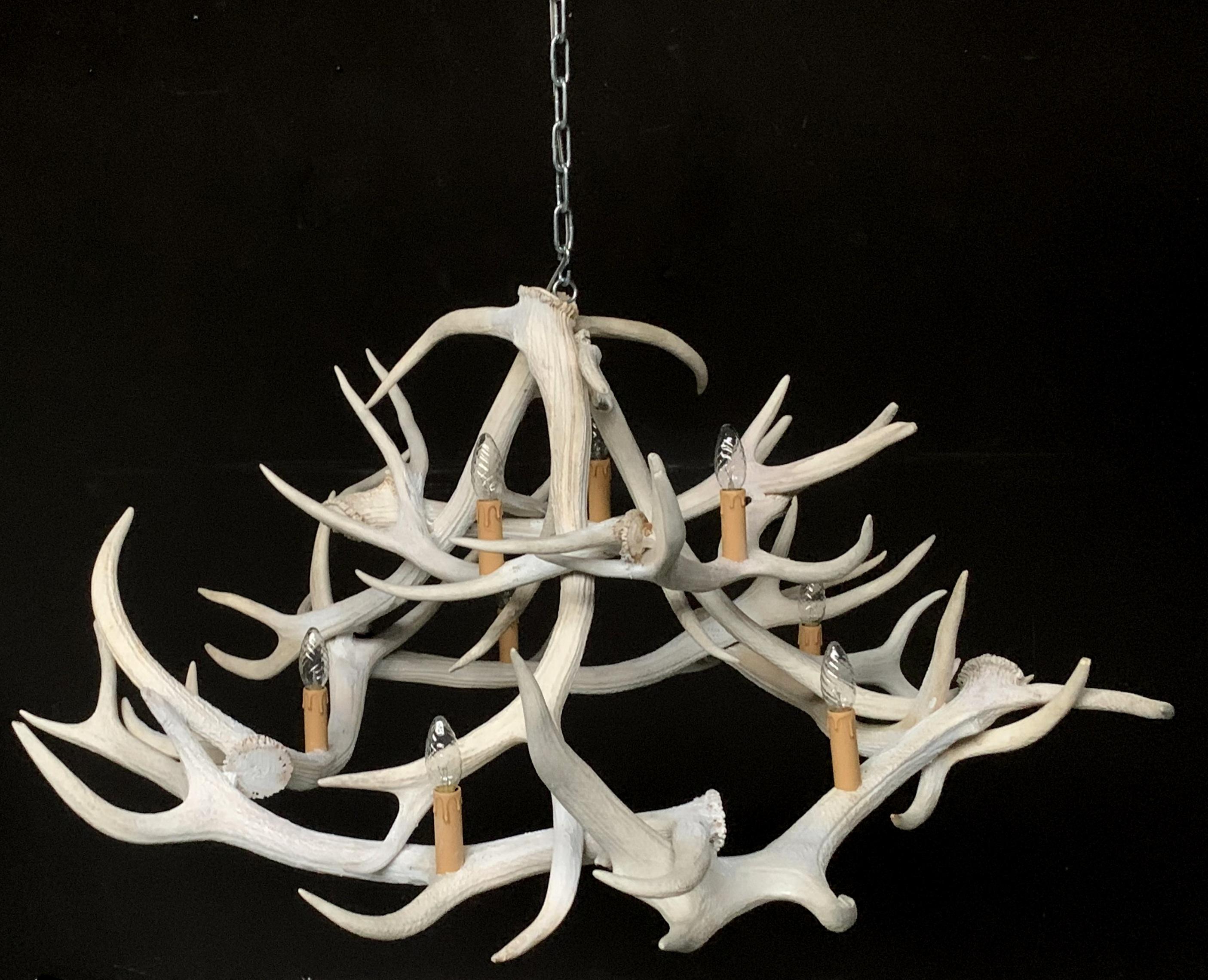 Contemporary Modern Chandelier Made of Bleached Red Stag Antlers For Sale