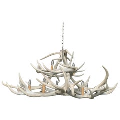 Vintage Modern Chandelier Made of Bleached Red Stag Antlers