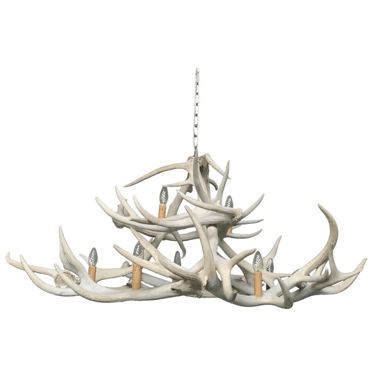 Modern Chandelier Made Of Bleached Red Stag Antlers For Sale At