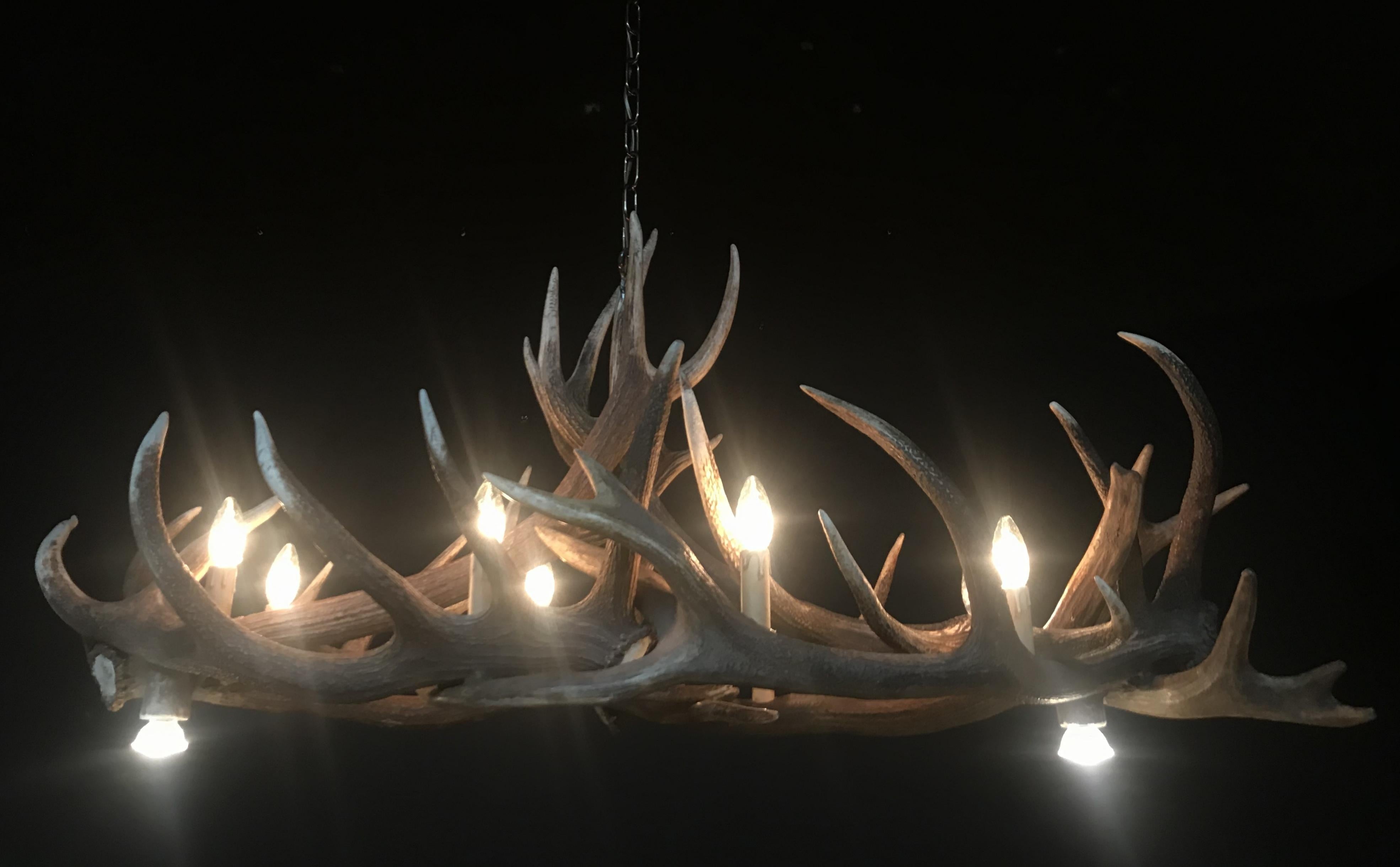 Contemporary Modern Chandelier Made of red stag Antlers For Sale