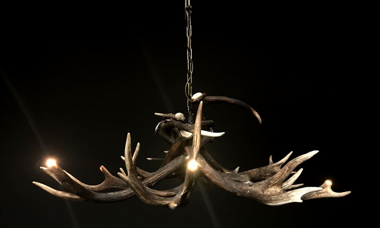 Dutch Modern Chandelier Made of Red Stag Antlers and LED Lights For Sale
