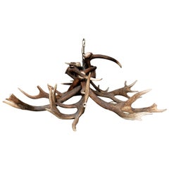 Vintage Modern Chandelier Made of Red Stag Antlers and LED Lights