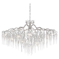 Modern Chandelier Oval in a Nickel Finish with Mouthblown Glass Icicles