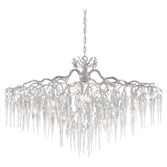 Modern Chandelier Oval in a Nickel Finish with Mouthblown Glass Icicles 