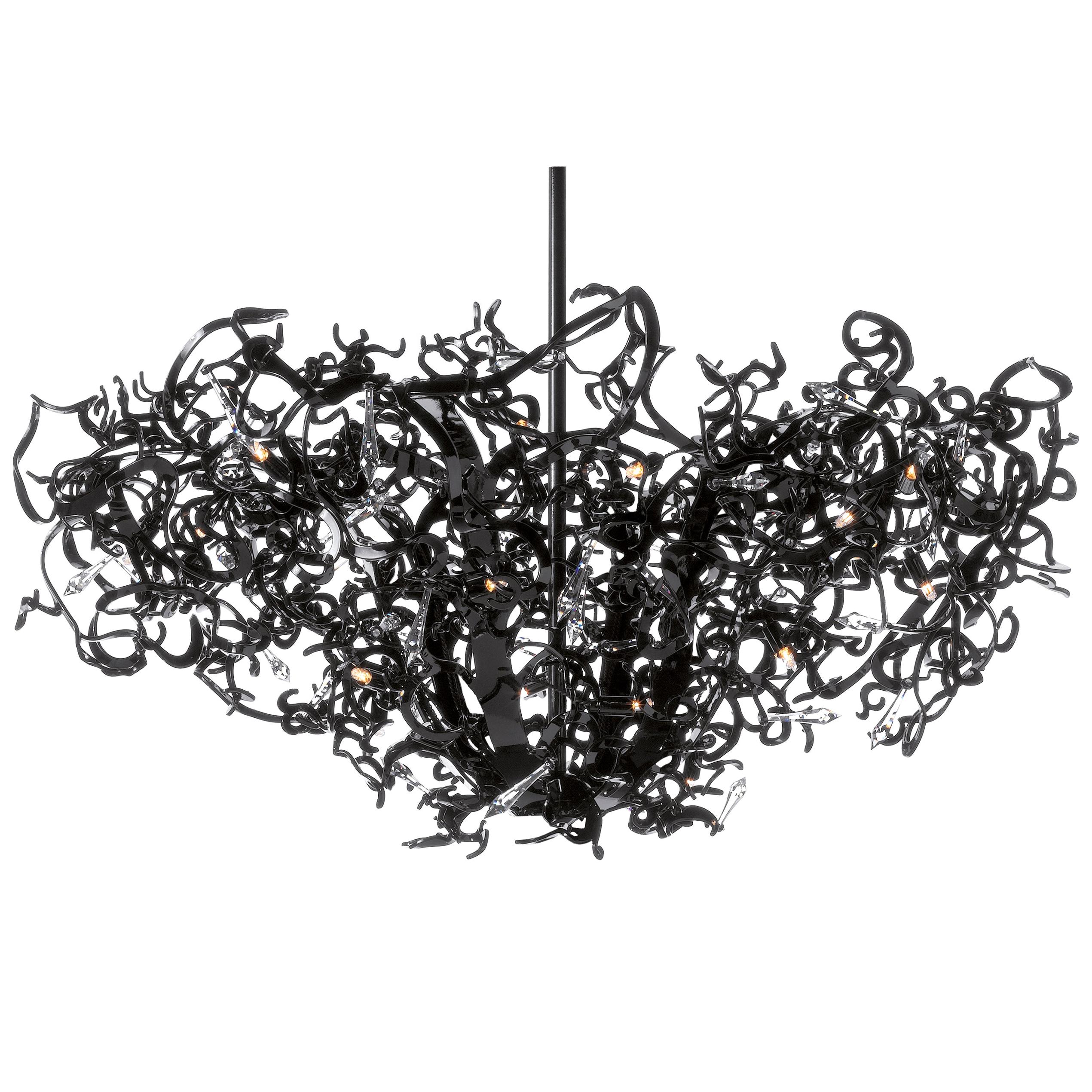 Modern Chandelier Round Upside-Down Shape and in a Black Finish, Icy Lady For Sale