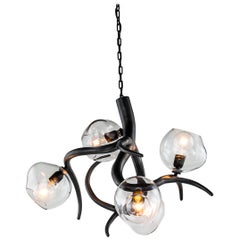 Modern Chandelier with Colored Glass in a Black Matt Finish, Ersa Collection